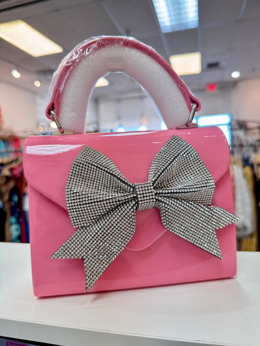 Pink Clutch Bedazzled Bow Purse