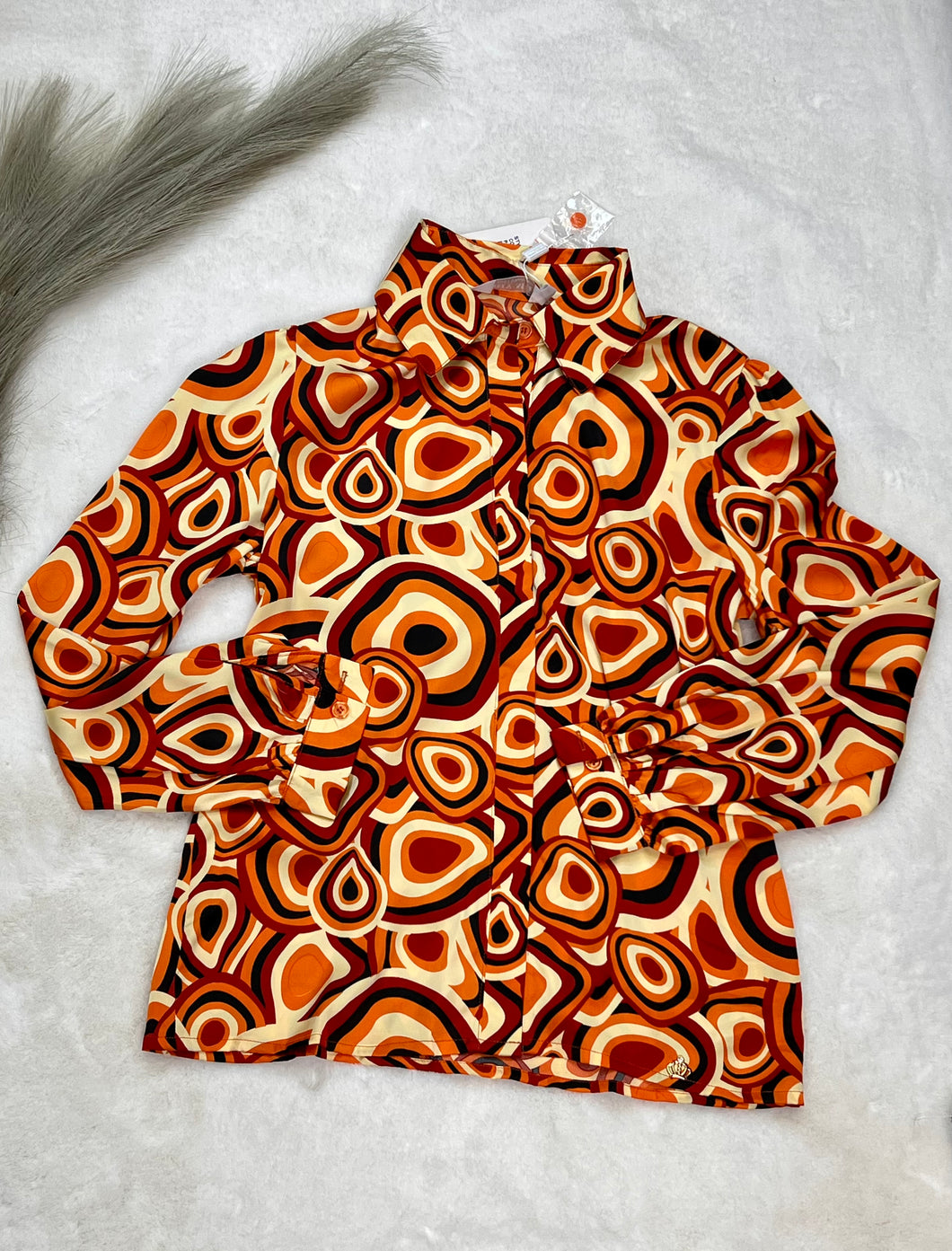 Brown/Orange Abstract Colorful Button up Collard Top