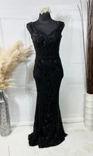 Load image into Gallery viewer, Melany Black Detailed Sequence Off the Shoulder Evening Dress