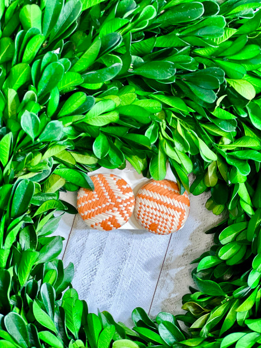 Patricia Orange/Ivory Burlap Medium Stud Post Back Earrings