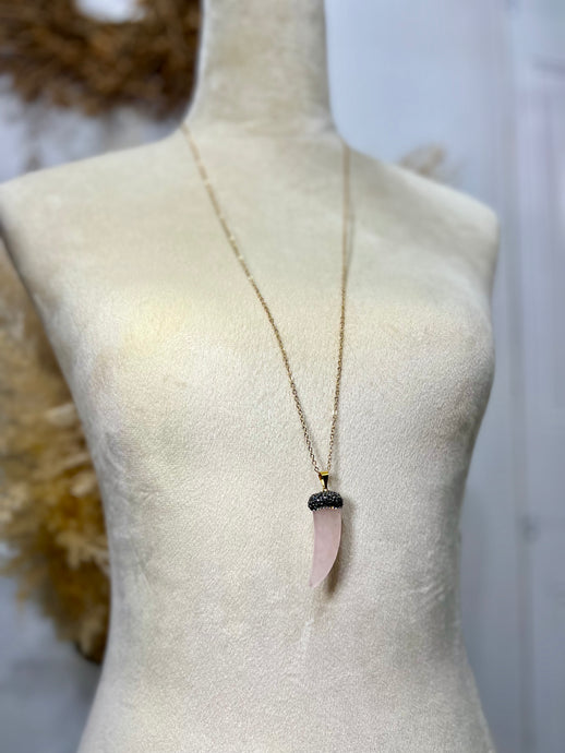 Ray Blush Pink Elephant Tooth with Swarovski Crystals Necklace
