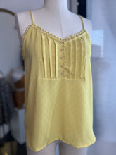 Load image into Gallery viewer, CLEARANCE Stacey Scalloped Lace Dot Dusty Yellow Spaghetti Strap Top