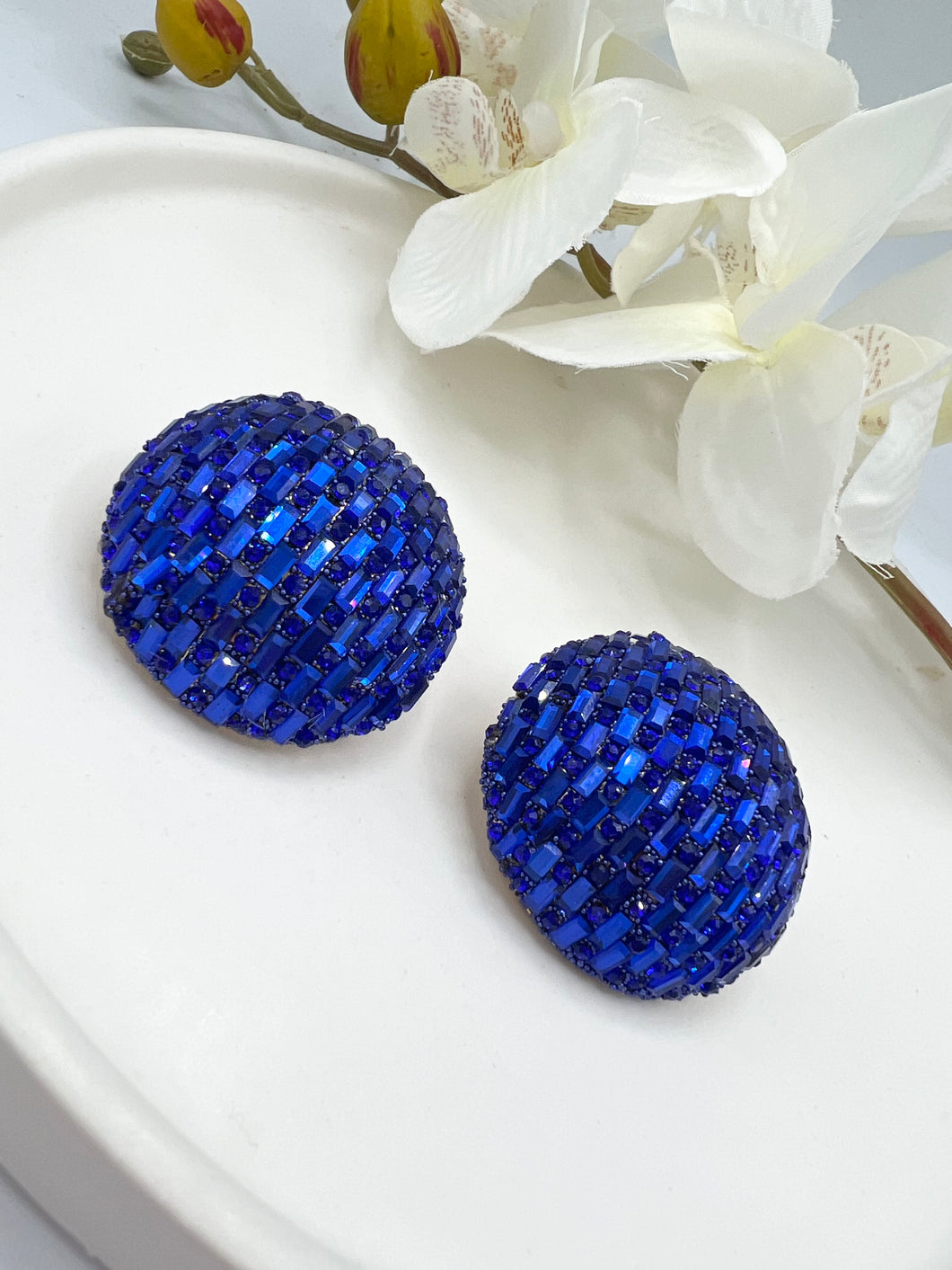 Julia Pink, Blue and Gray Swarovski Jumbo Button Studded Earring