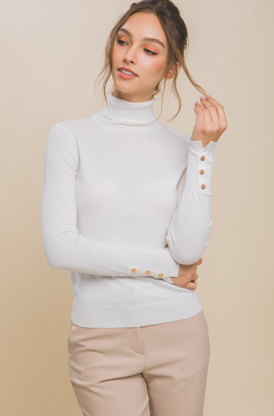 Tabitha Black Or Ivory High Neck Long Sleeve Knit Top