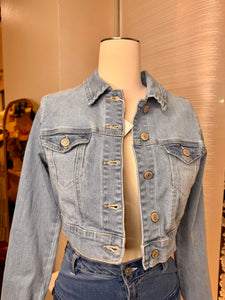 Dana Light Denim Fitted Stretchy Crop Jacket