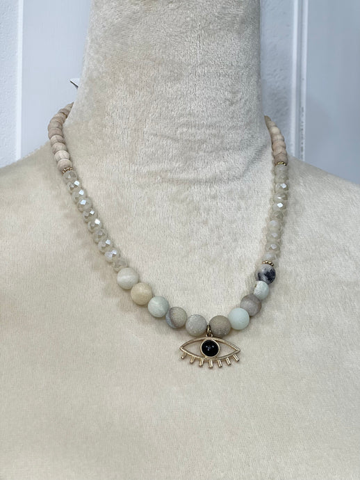 Clarissa Ivory Beaded Evil Eye Necklace
