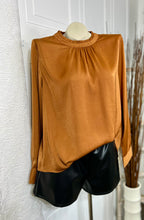 Load image into Gallery viewer, Vanessa Camel or Black Satin Long Sleeve Top