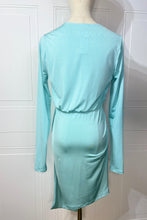 Load image into Gallery viewer, Veronica Teal Long Sleeve V Neck Mini Dress