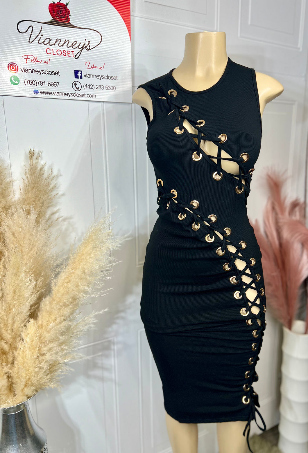 Denisse Ivory or Black Long Ribbed Lace Up Midi Dress
