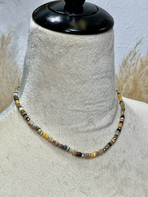 Diana Gold and Shades of Brown Multi Beaded Short Necklace