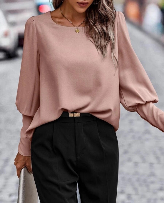 Bernadette Blush Back Buttoned Crewneck Top