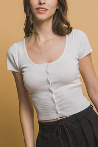 Ariana White or Black Buttoned Up Short Sleeve Scoop Neck Top
