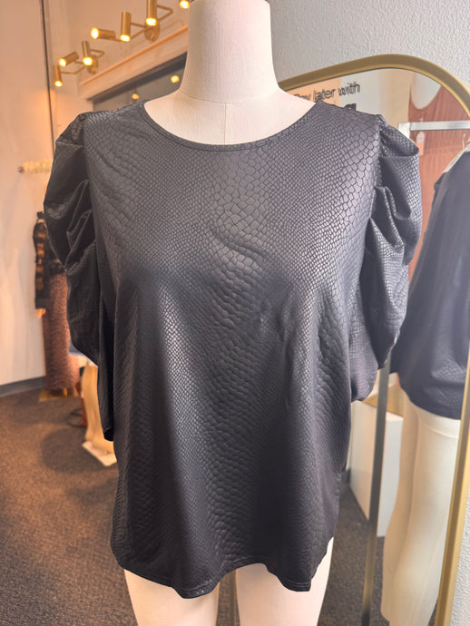 Connie Black Snake Print Leather Top