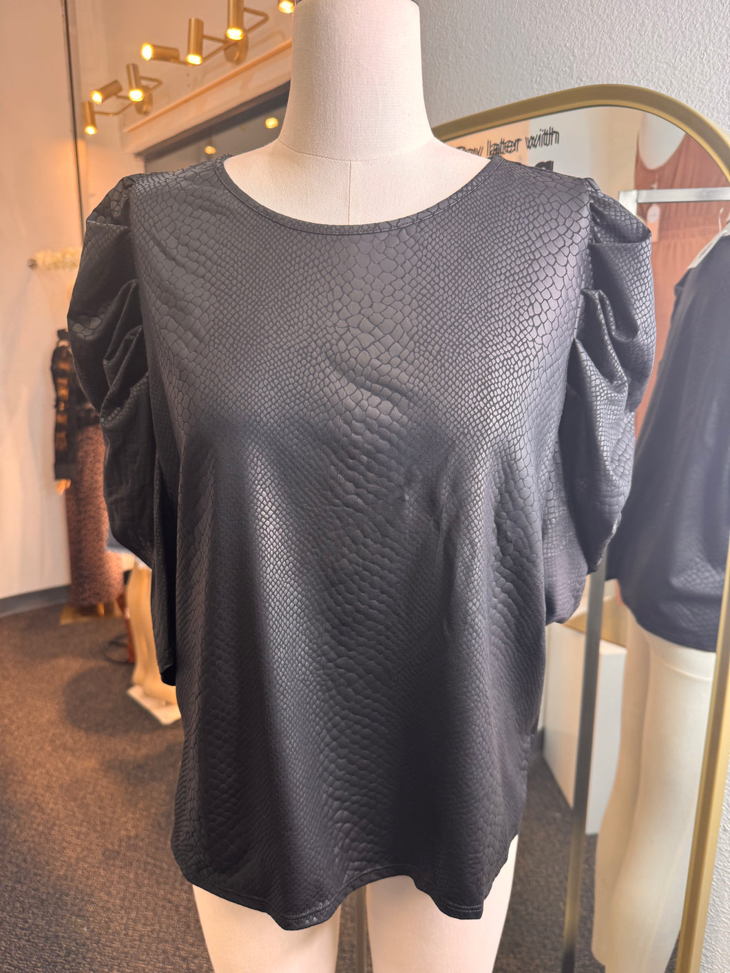 Connie Black Snake Print Leather Top