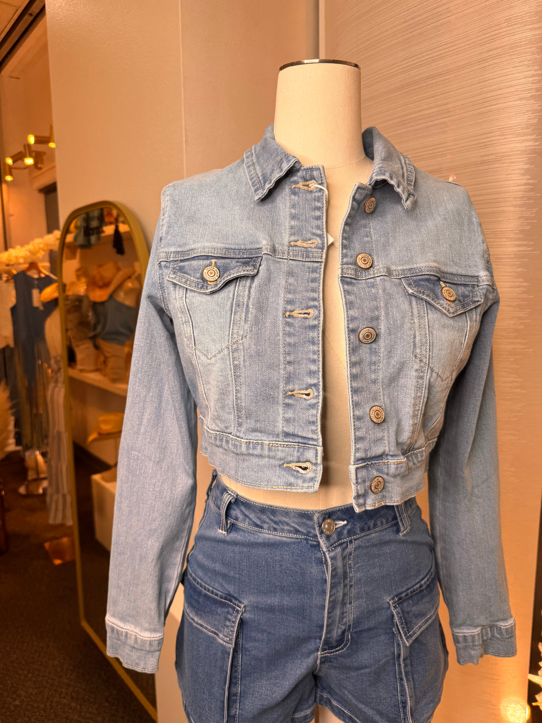 Dana Light Denim Fitted Stretchy Crop Jacket