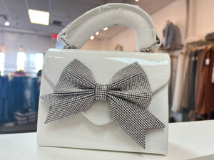 White Bedazzled Bow Clutch Purse