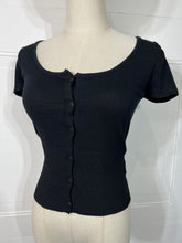 Load image into Gallery viewer, Ariana White or Black Buttoned Up Short Sleeve Scoop Neck Top