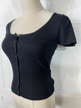 Load image into Gallery viewer, Ariana White or Black Buttoned Up Short Sleeve Scoop Neck Top
