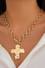 Load image into Gallery viewer, Silver or Gold Cross My Heart Hammered Style Toggle Cross Necklace