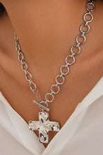 Load image into Gallery viewer, Silver or Gold Cross My Heart Hammered Style Toggle Cross Necklace