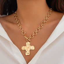Load image into Gallery viewer, Silver or Gold Cross My Heart Hammered Style Toggle Cross Necklace