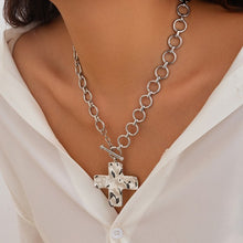 Load image into Gallery viewer, Silver or Gold Cross My Heart Hammered Style Toggle Cross Necklace