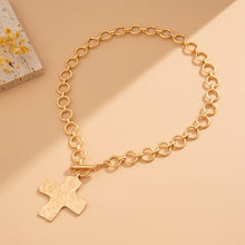 Load image into Gallery viewer, Silver or Gold Cross My Heart Hammered Style Toggle Cross Necklace