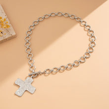 Load image into Gallery viewer, Silver or Gold Cross My Heart Hammered Style Toggle Cross Necklace