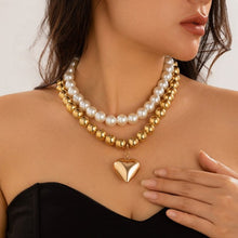 Load image into Gallery viewer, Clarissa Chunky Heart, Timeless Pearls Layer Necklace