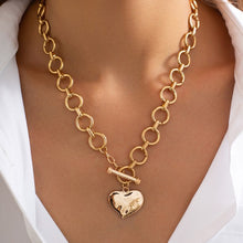 Load image into Gallery viewer, Melissa Hammered Style Gold Heart Front Toggle Necklace