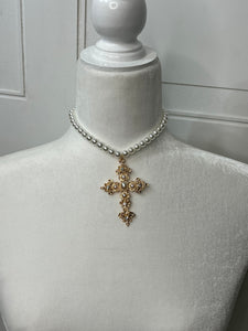 Cielo Cross Necklace Faux Pearls