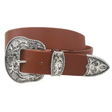 Load image into Gallery viewer, Rowena Silver Buckle Western Style Leather Belt