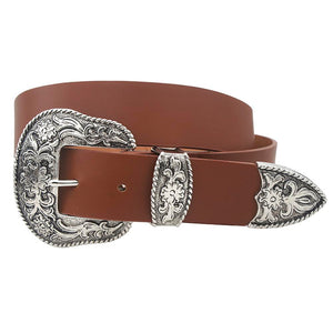 Rowena Silver Buckle Western Style Leather Belt