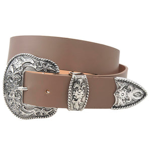 Rowena Silver Buckle Western Style Leather Belt