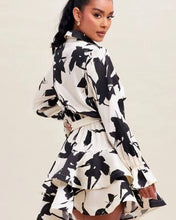 Load image into Gallery viewer, Kenzie Ivory and Black Satin Midi Flowy Dress