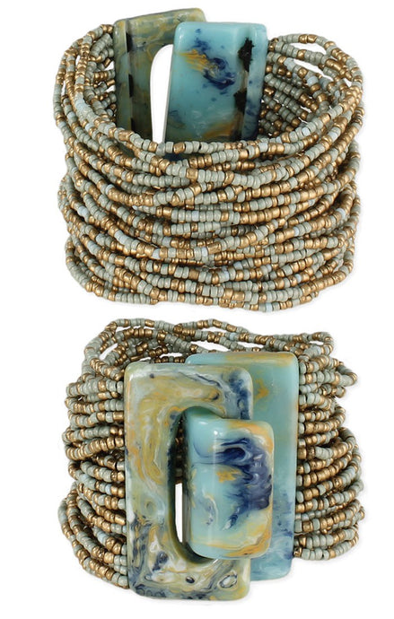 Mint and Gold Beaded Strands Large Clasp Bracelet