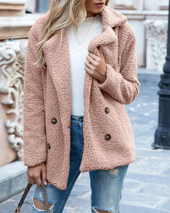 Brooke Brown, Pink and Khaki Plush Lapel Coat