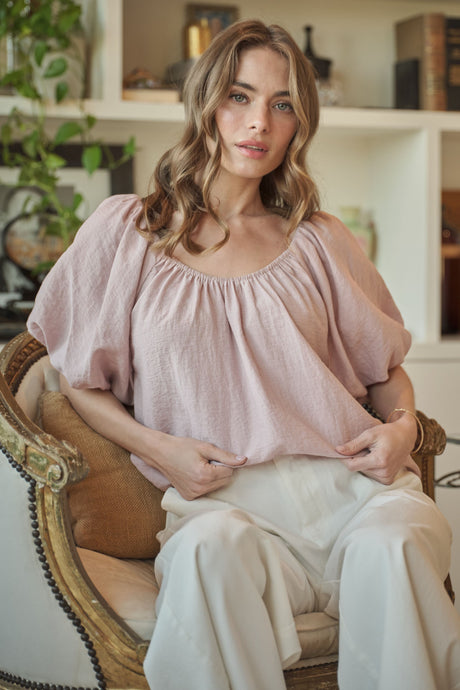 Mickaela Missy Puff Sleeve Mauve or White Top