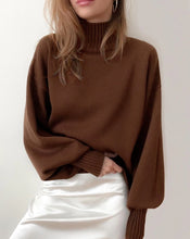 Load image into Gallery viewer, Priscilla Brown Or Red  Puff Sleeves Cinched waist turtleneck.