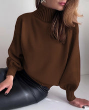 Load image into Gallery viewer, Priscilla Brown Or Red  Puff Sleeves Cinched waist turtleneck.