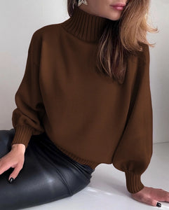 Priscilla Brown Or Red  Puff Sleeves Cinched waist turtleneck.