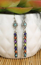 Load image into Gallery viewer, Silver Multi Stone Colorful Bar Dangle Earrings