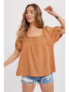 *CLEARANCE* Maddison Carmel Crotchet Lace Trim Boho Blouse