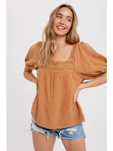 *CLEARANCE* Maddison Carmel Crotchet Lace Trim Boho Blouse