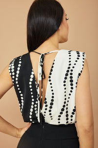 Giuliana Black and White Woven Print Bodysuit