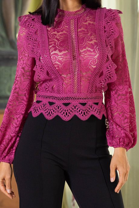 Kassandra Lace and Crochet Magenta or Black Fashion Top