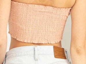 Tessa Front Tie Blush Smocked Linen Blend Crop Top