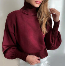 Load image into Gallery viewer, Priscilla Brown Or Red  Puff Sleeves Cinched waist turtleneck.