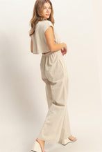 Load image into Gallery viewer, Deidra Striped Button-Down Linen Blend Light Taupe or Light Blue Jumpsuit