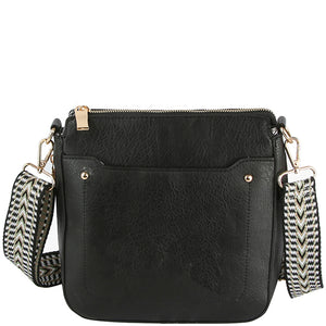 Black Vegan Leather Crossbody with Guitar Strap